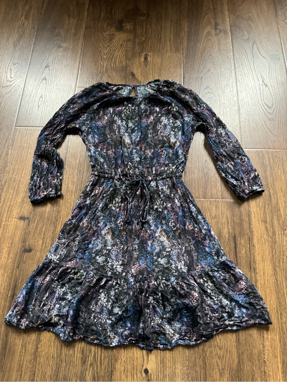 Women's Floral Velvet Long-Sleeve Dress - Black Multi